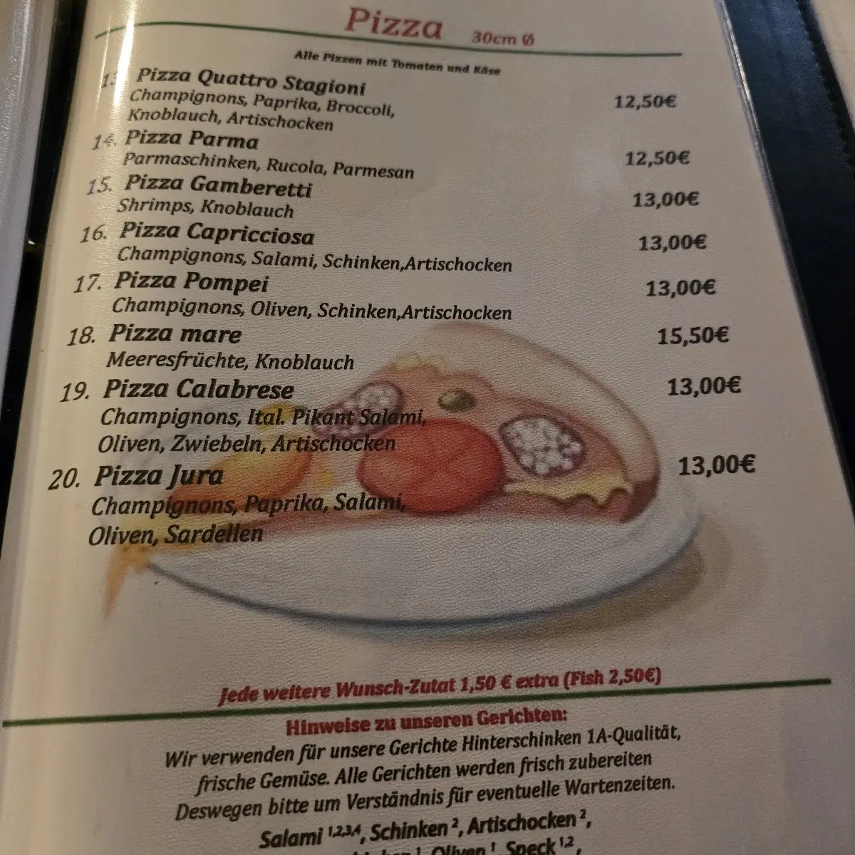 Speisekarte, Jura Gaststätte