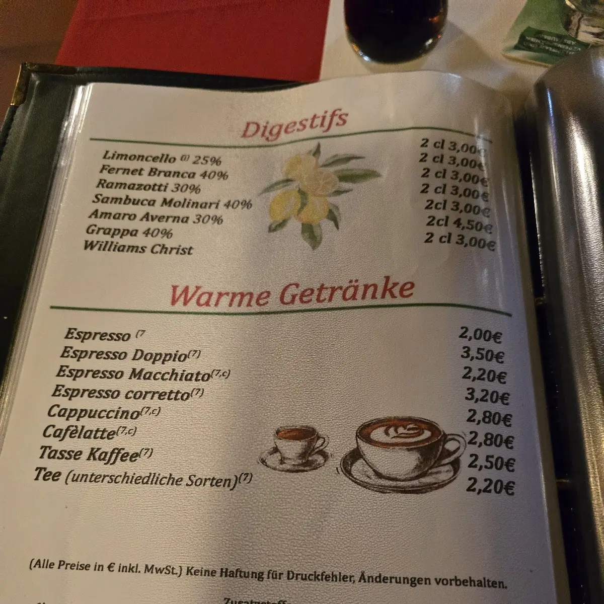 Speisekarte, Jura Gaststätte