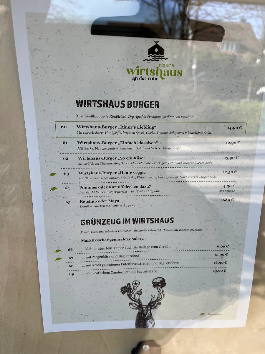 Speisekarte, Rinor's Wirtshaus an der Ruhr