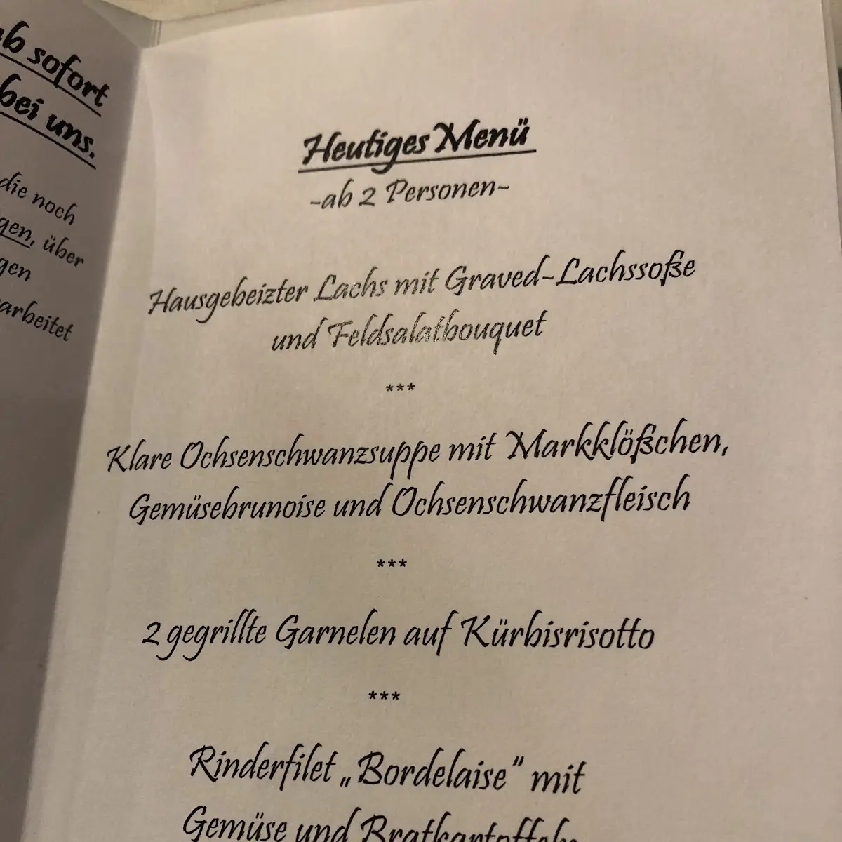 Speisekarte, Ochsen Post Hotel & Restaurants - Peter Jost