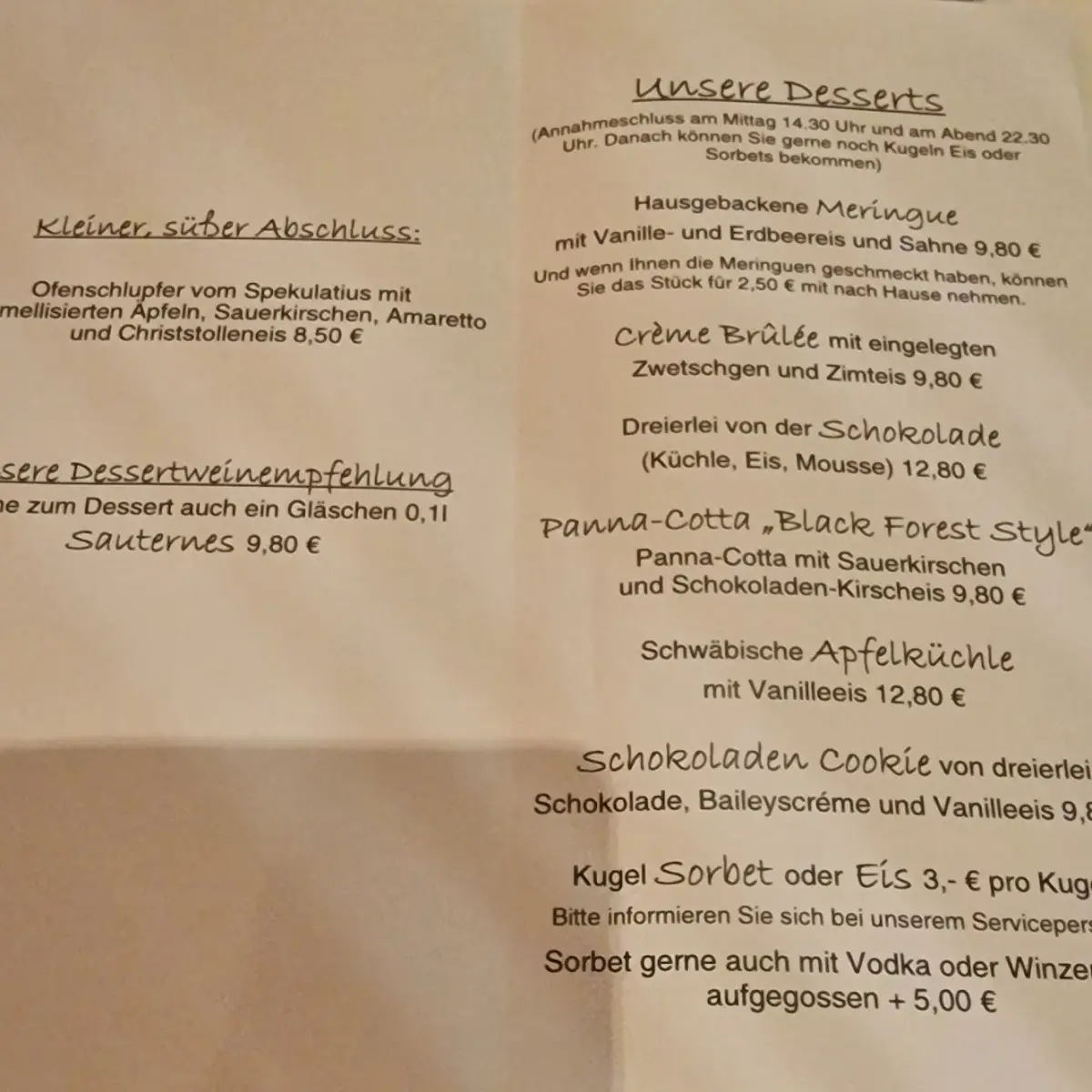 Speisekarte, Ochsen Post Hotel & Restaurants - Peter Jost