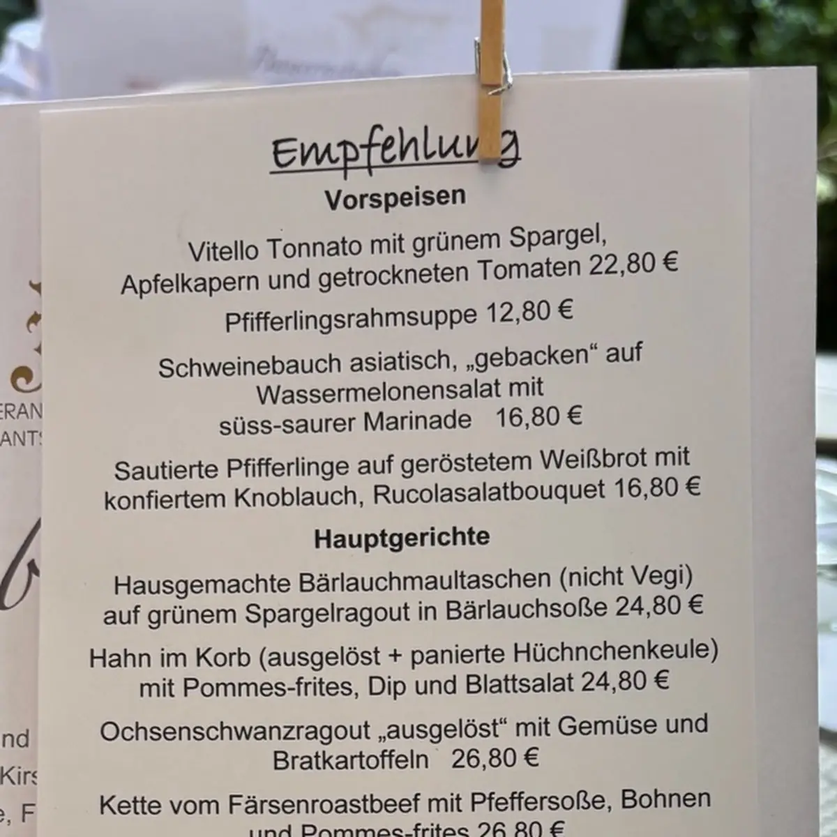Speisekarte, Ochsen Post Hotel & Restaurants - Peter Jost