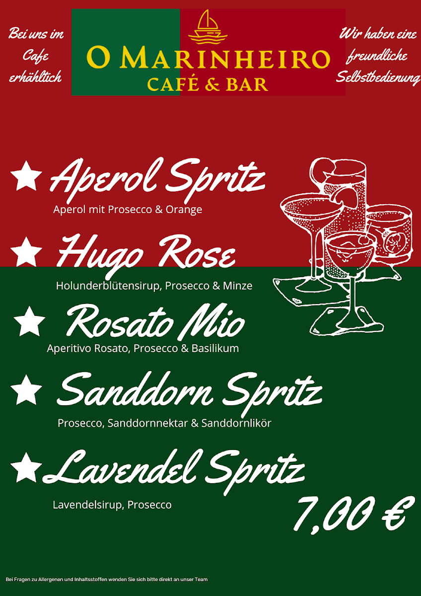 Speisekarte, O Marinheiro Café & Bar