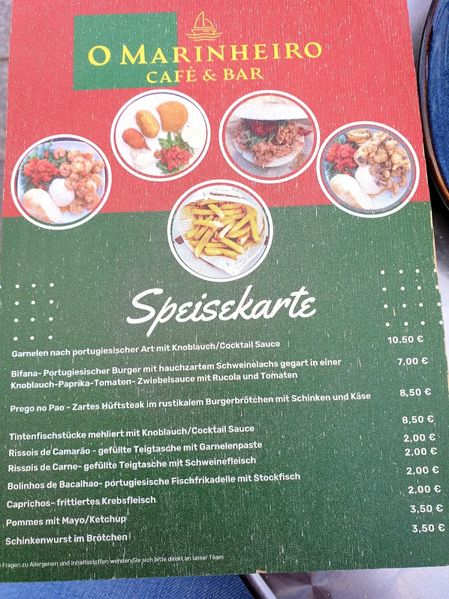Speisekarte, O Marinheiro Café & Bar