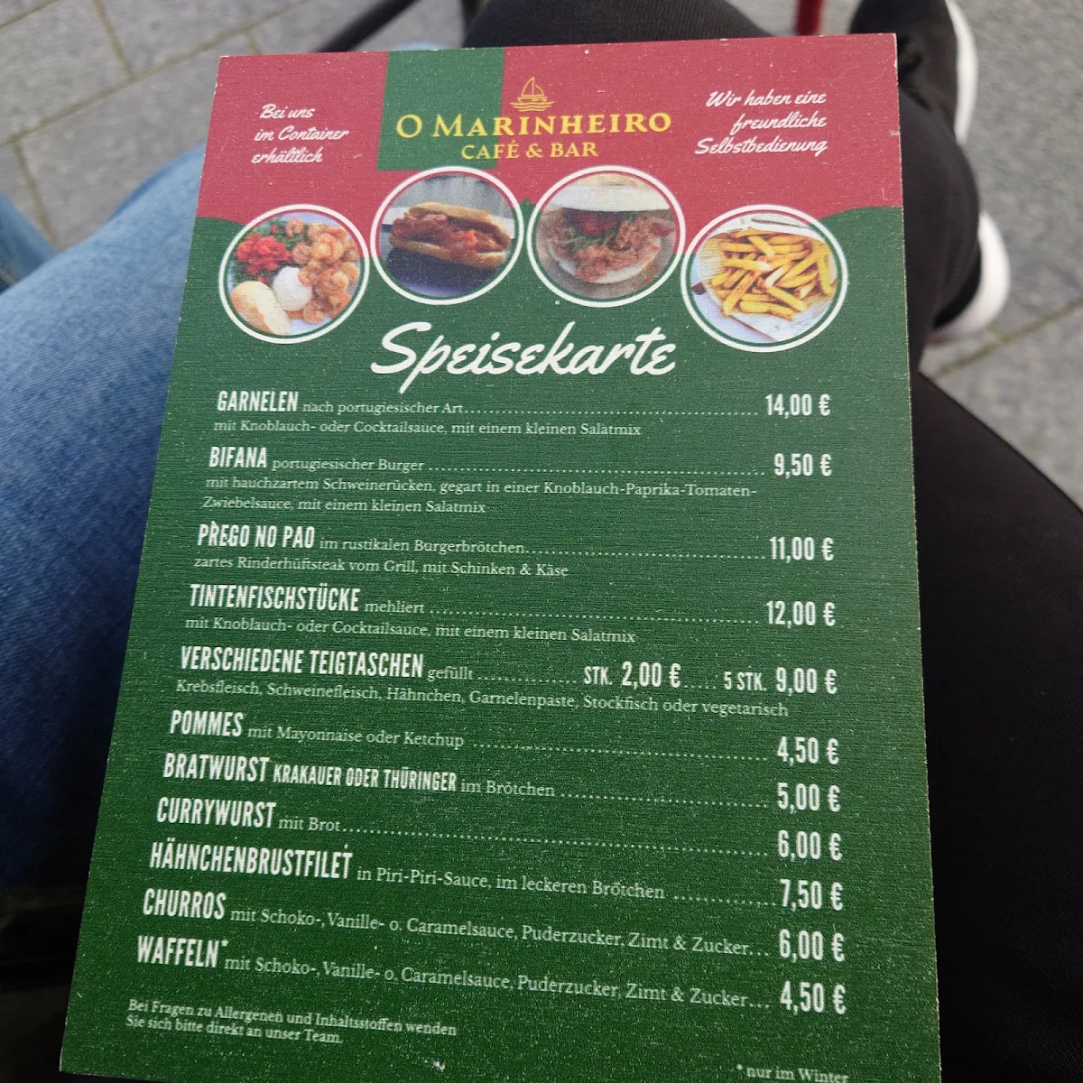 Speisekarte, O Marinheiro Café & Bar