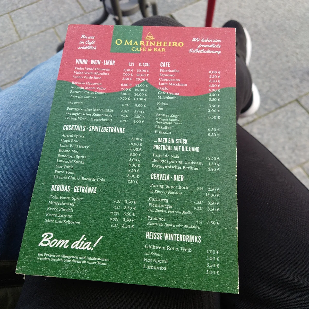 Speisekarte, O Marinheiro Café & Bar