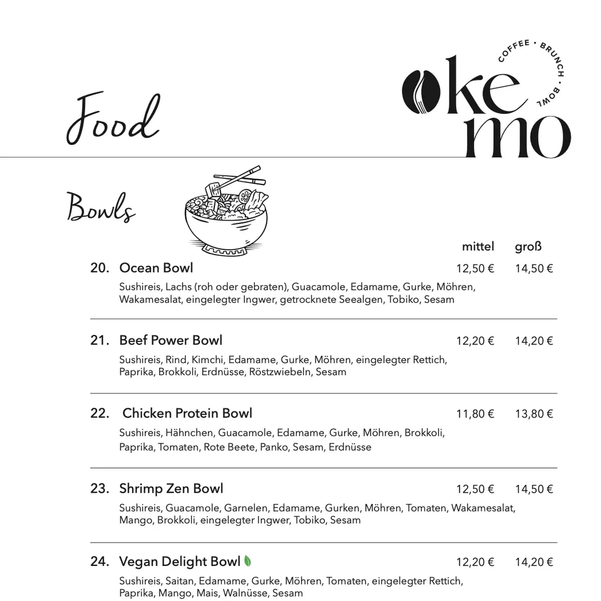 Speisekarte, Kemo Café - Bowls & Brunch