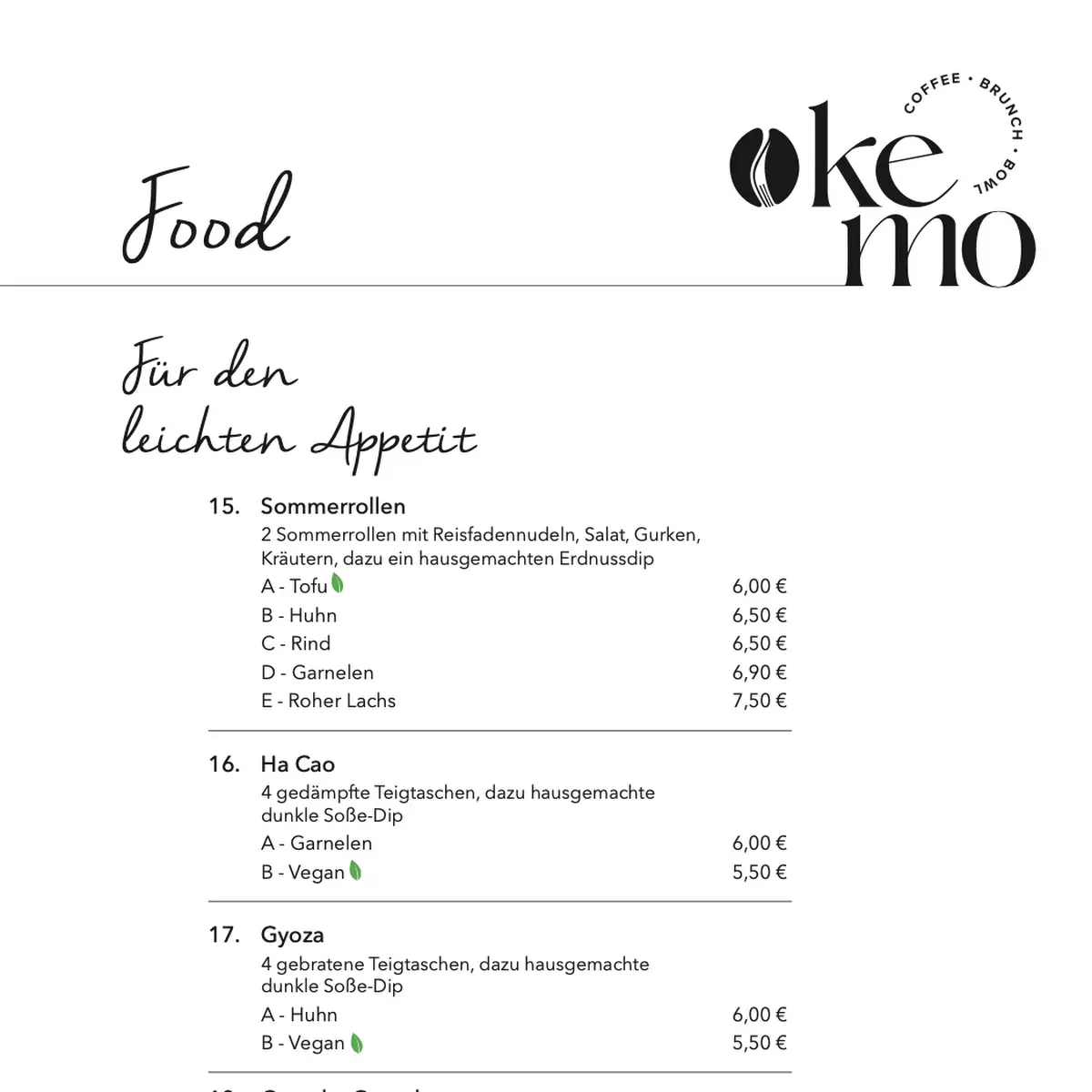 Speisekarte, Kemo Café - Bowls & Brunch
