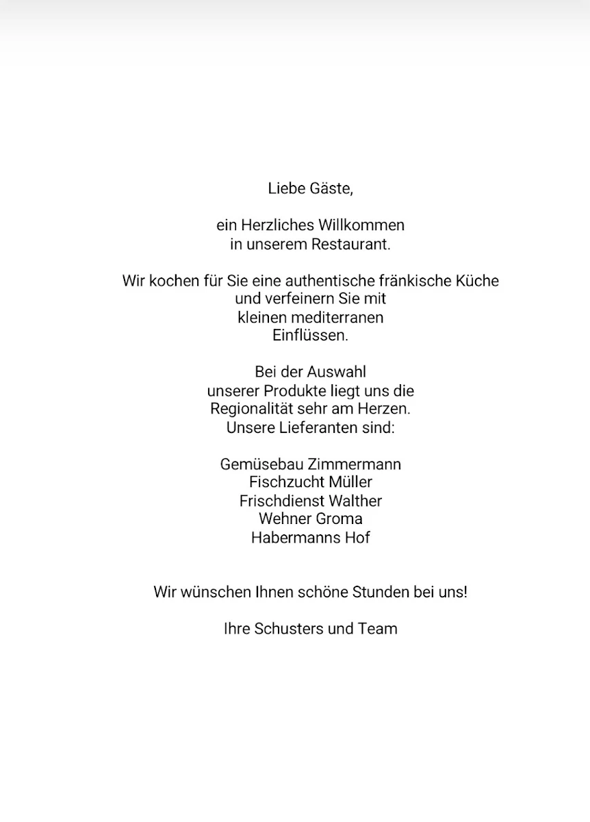 Speisekarte, Schusters "Zur Zeller Au"