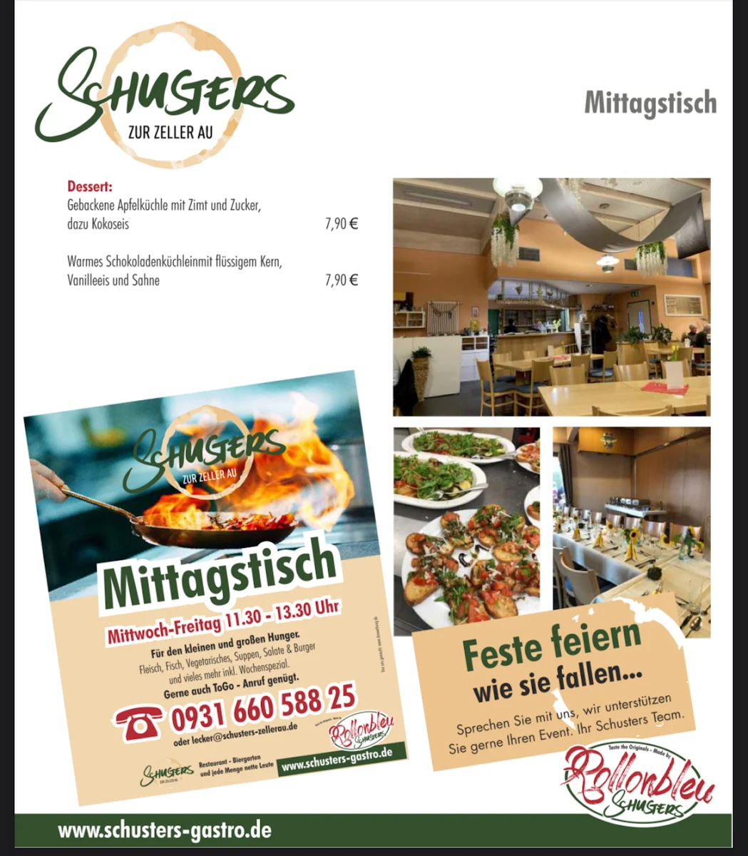 Speisekarte, Schusters "Zur Zeller Au"