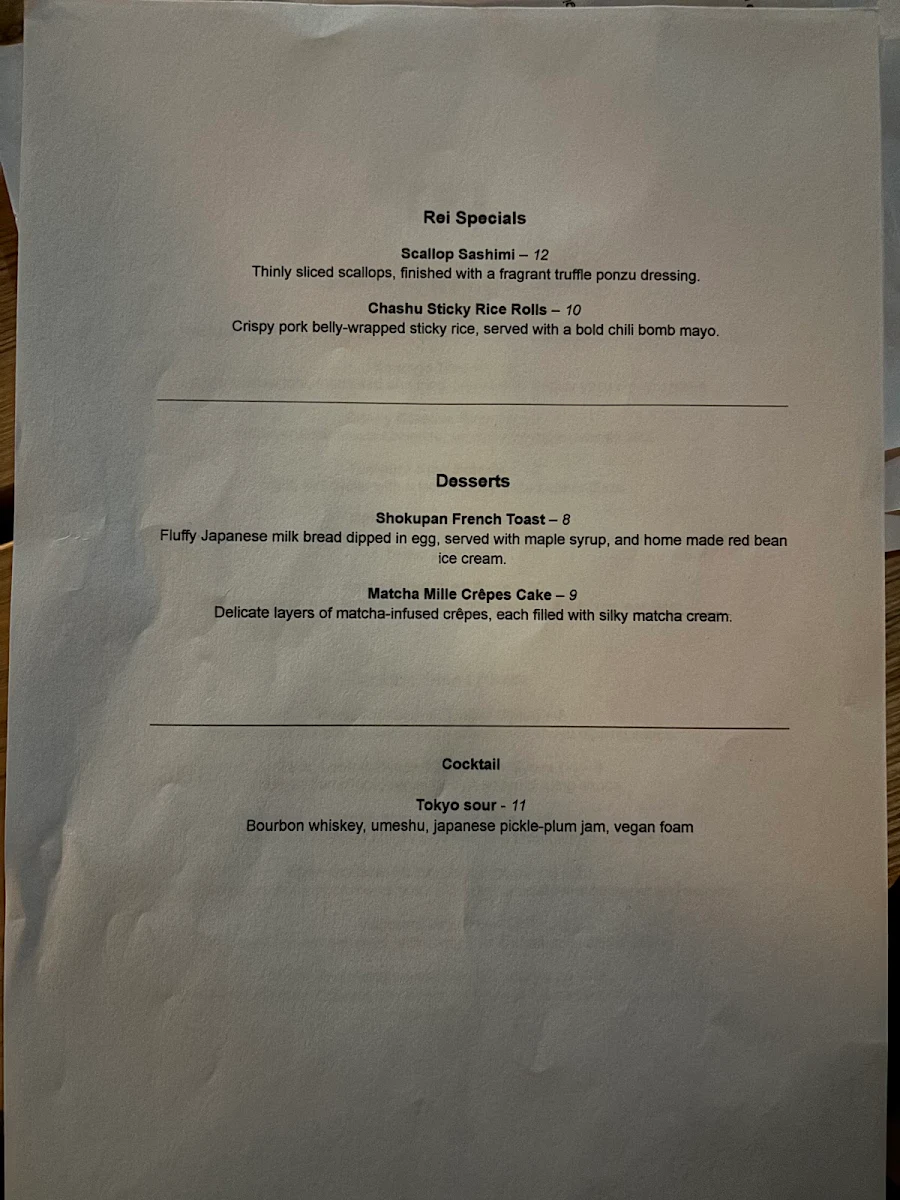 Speisekarte, REI Izakaya Bar & Restaurant