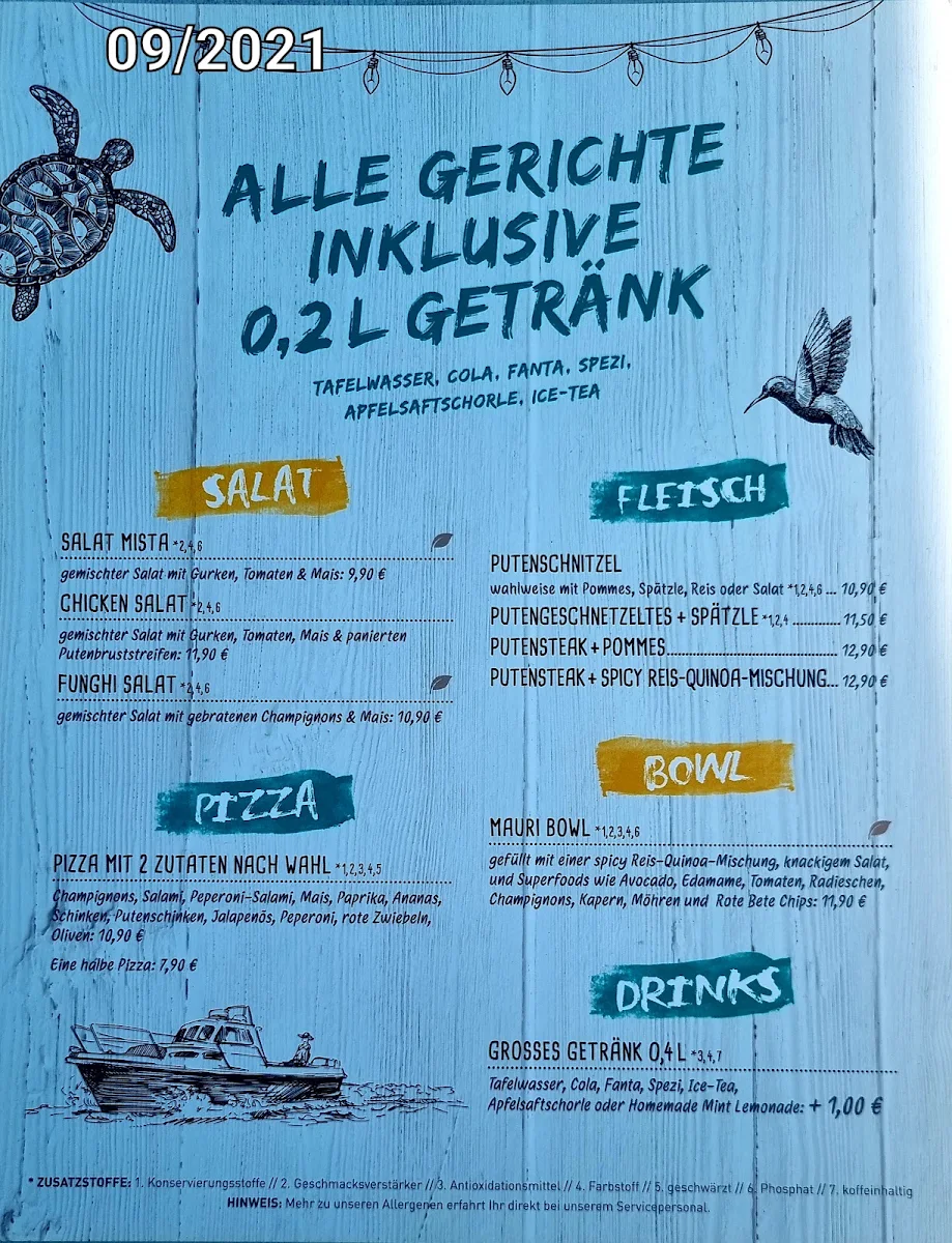 Speisekarte, Mauritius Restaurant Fellbach