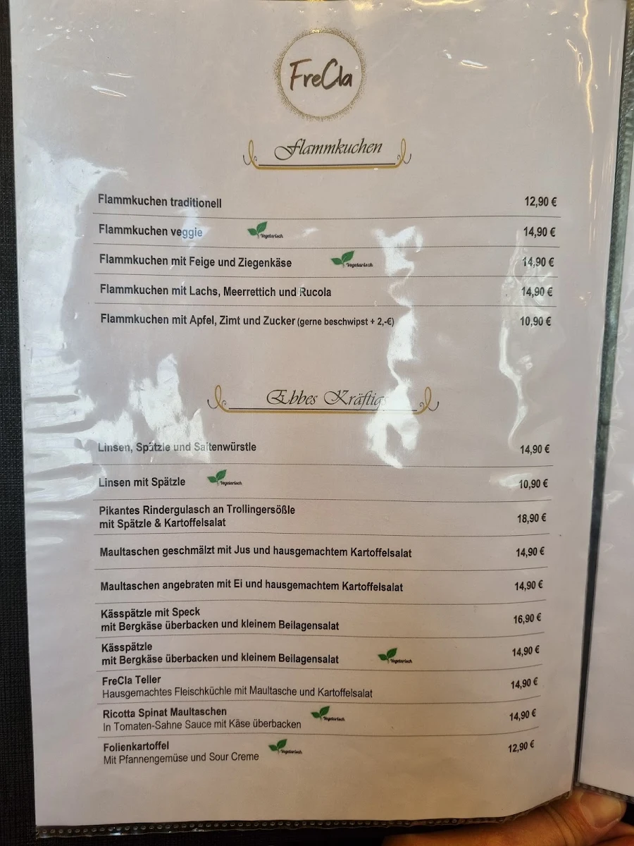 Speisekarte, Restaurant FreCla