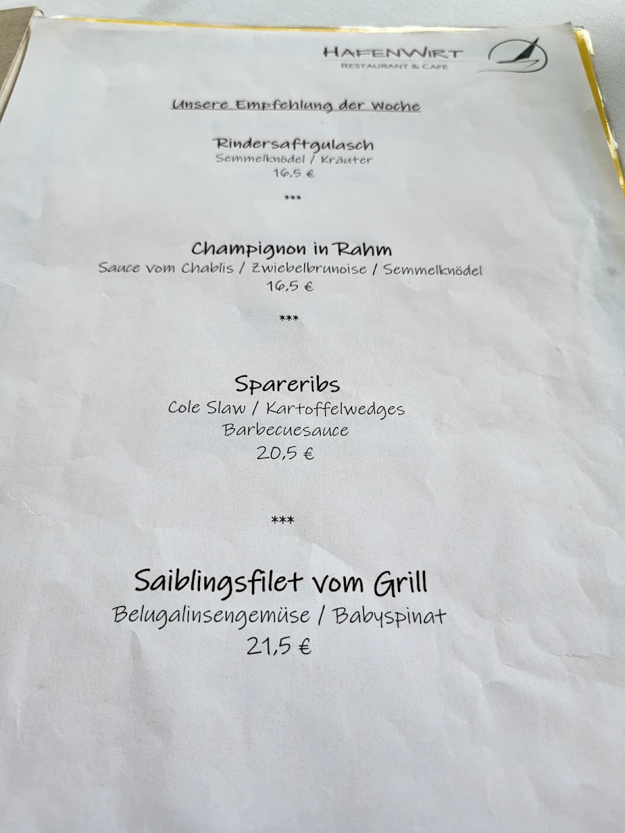 Speisekarte, Hafenwirt Restaurant & Cafe