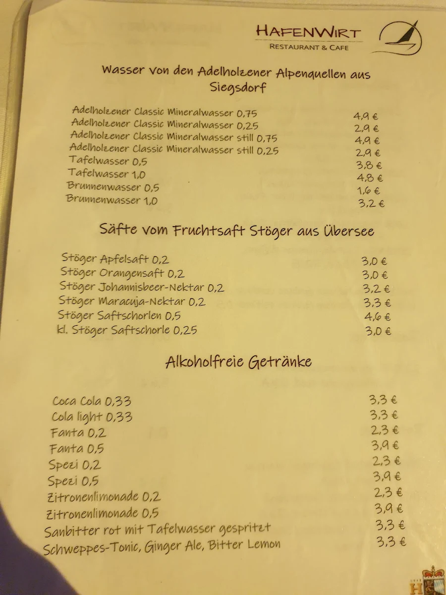 Speisekarte, Hafenwirt Restaurant & Cafe