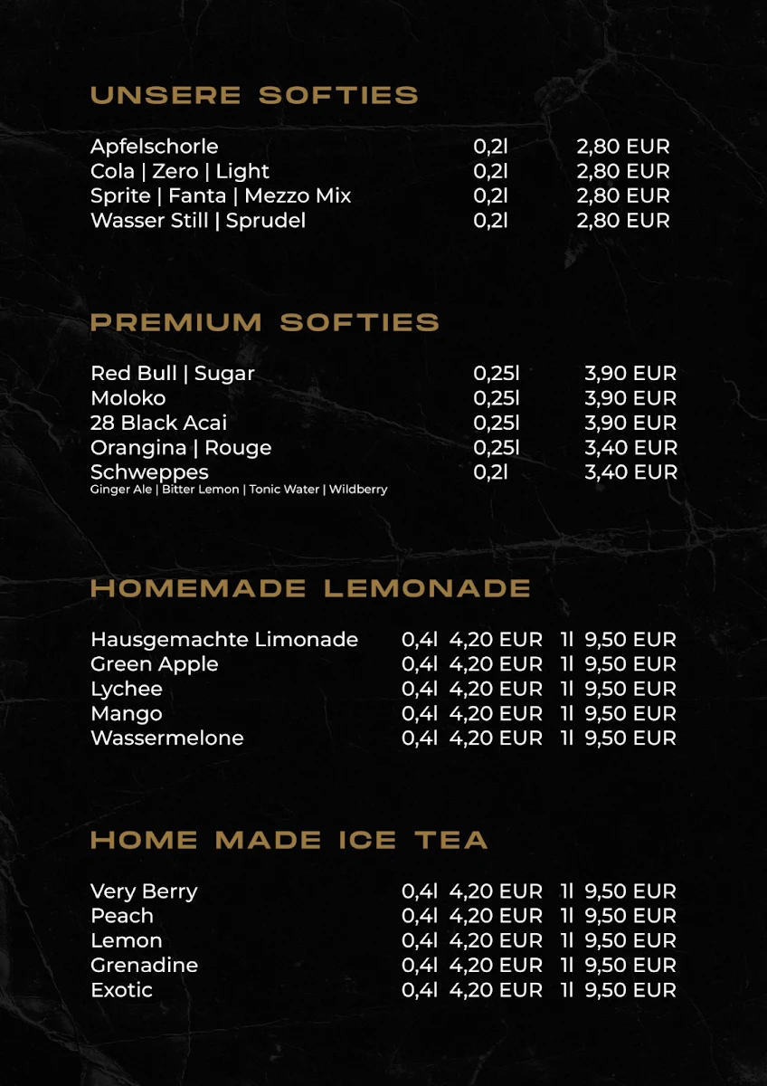 Speisekarte, Atash Shisha Bar & Lounge