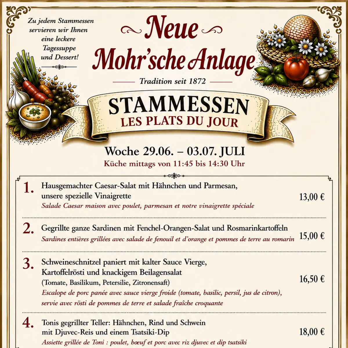 Speisekarte, Neue Mohrsche Anlage