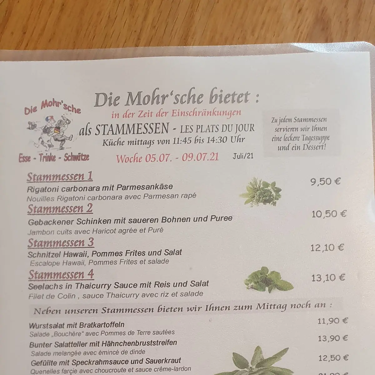 Speisekarte, Neue Mohrsche Anlage