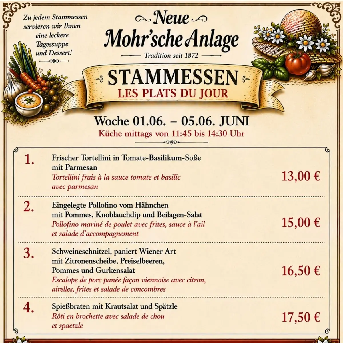 Speisekarte, Neue Mohrsche Anlage