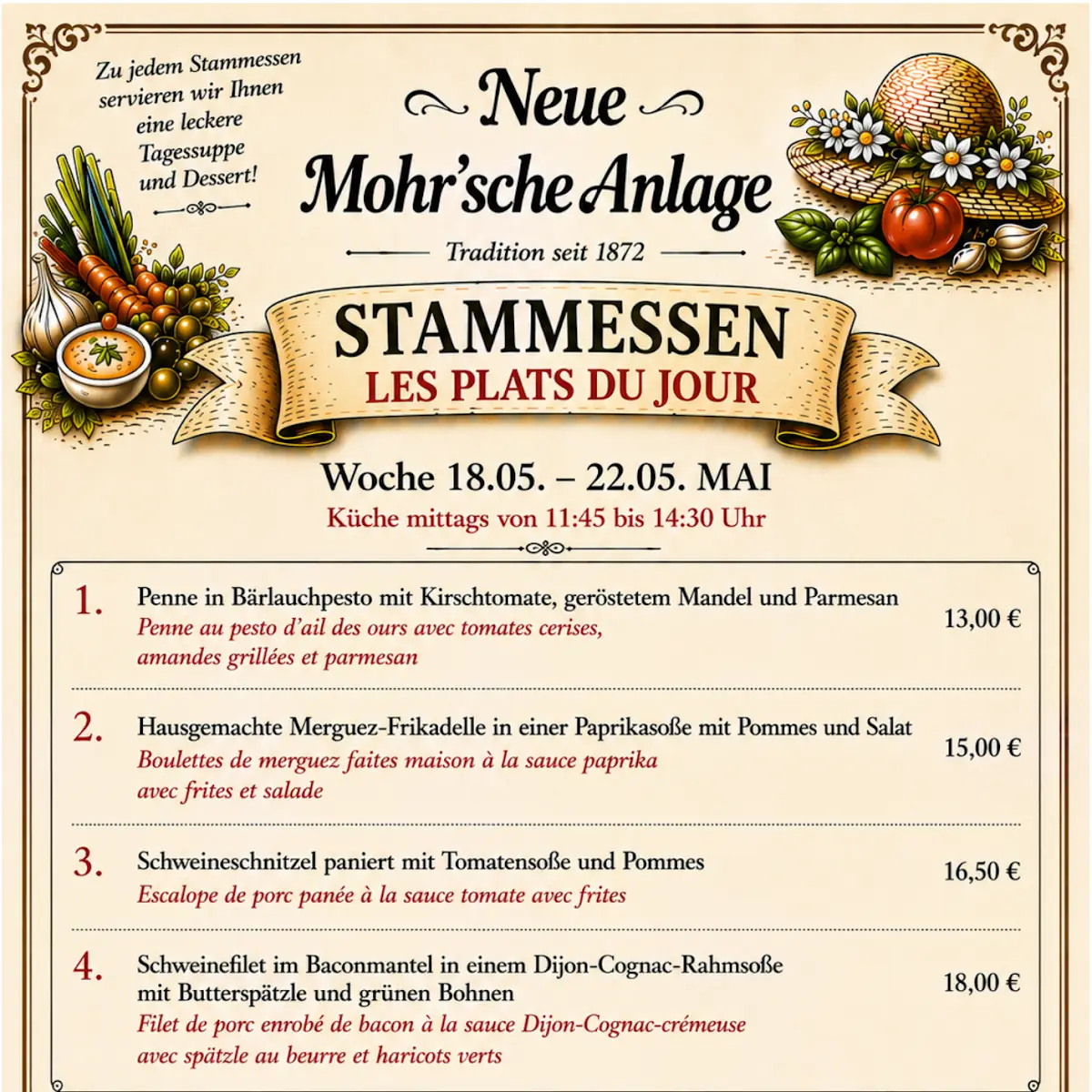 Speisekarte, Neue Mohrsche Anlage