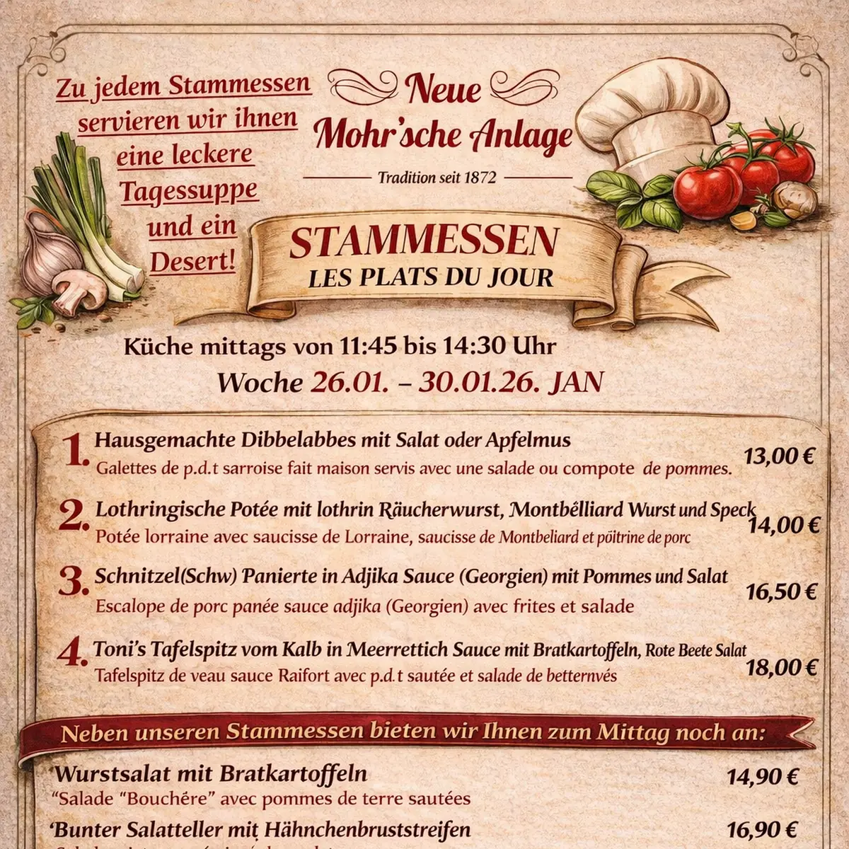 Speisekarte, Neue Mohrsche Anlage