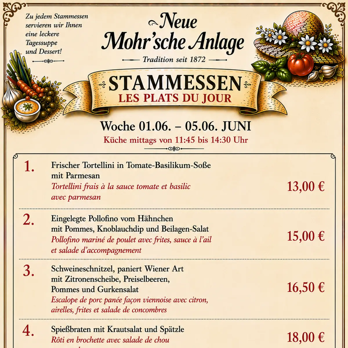 Speisekarte, Neue Mohrsche Anlage