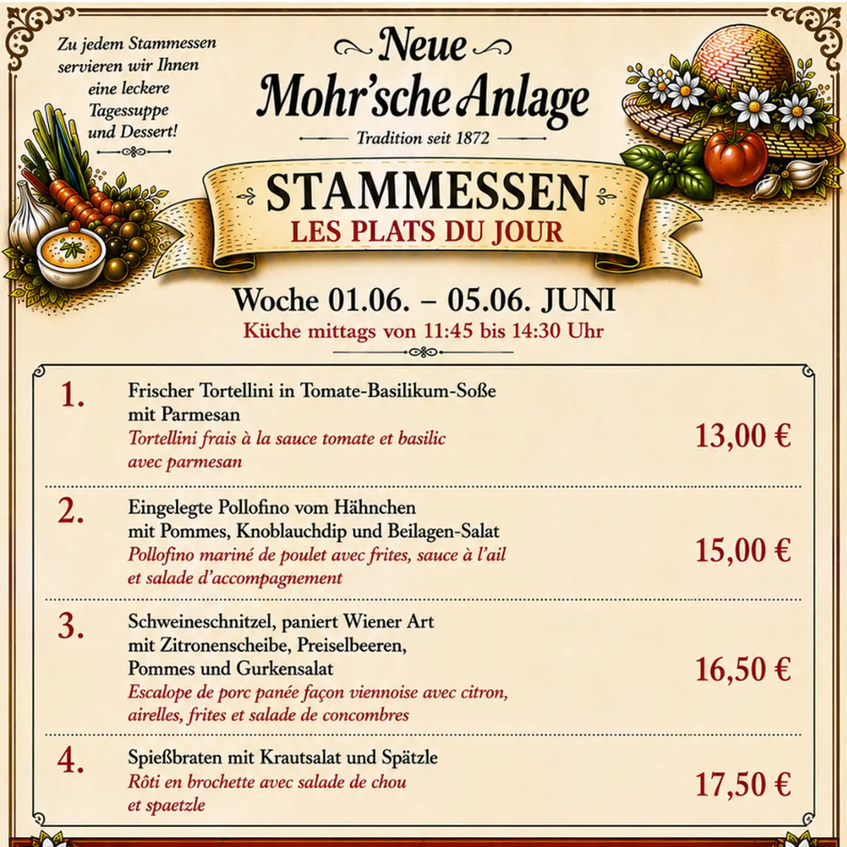 Speisekarte, Neue Mohrsche Anlage