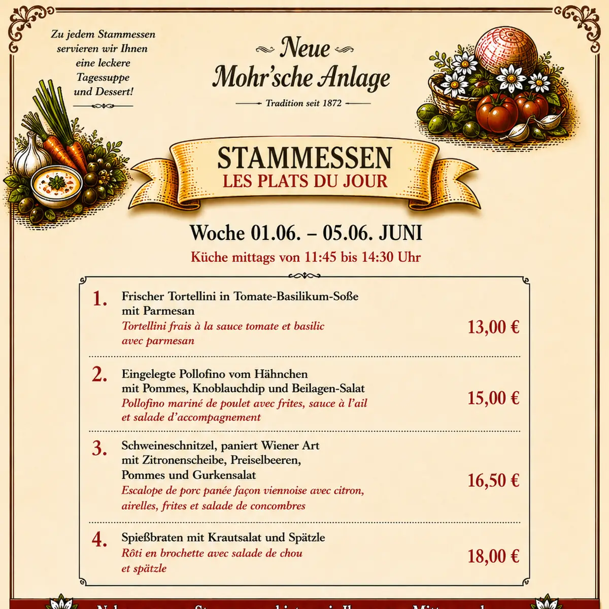 Speisekarte, Neue Mohrsche Anlage