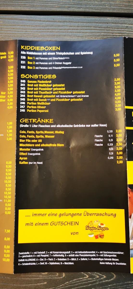 Speisekarte, Happa Happa