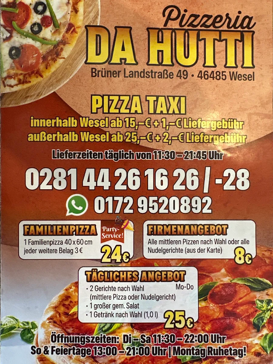 Speisekarte, Pizzeria Da Hutti