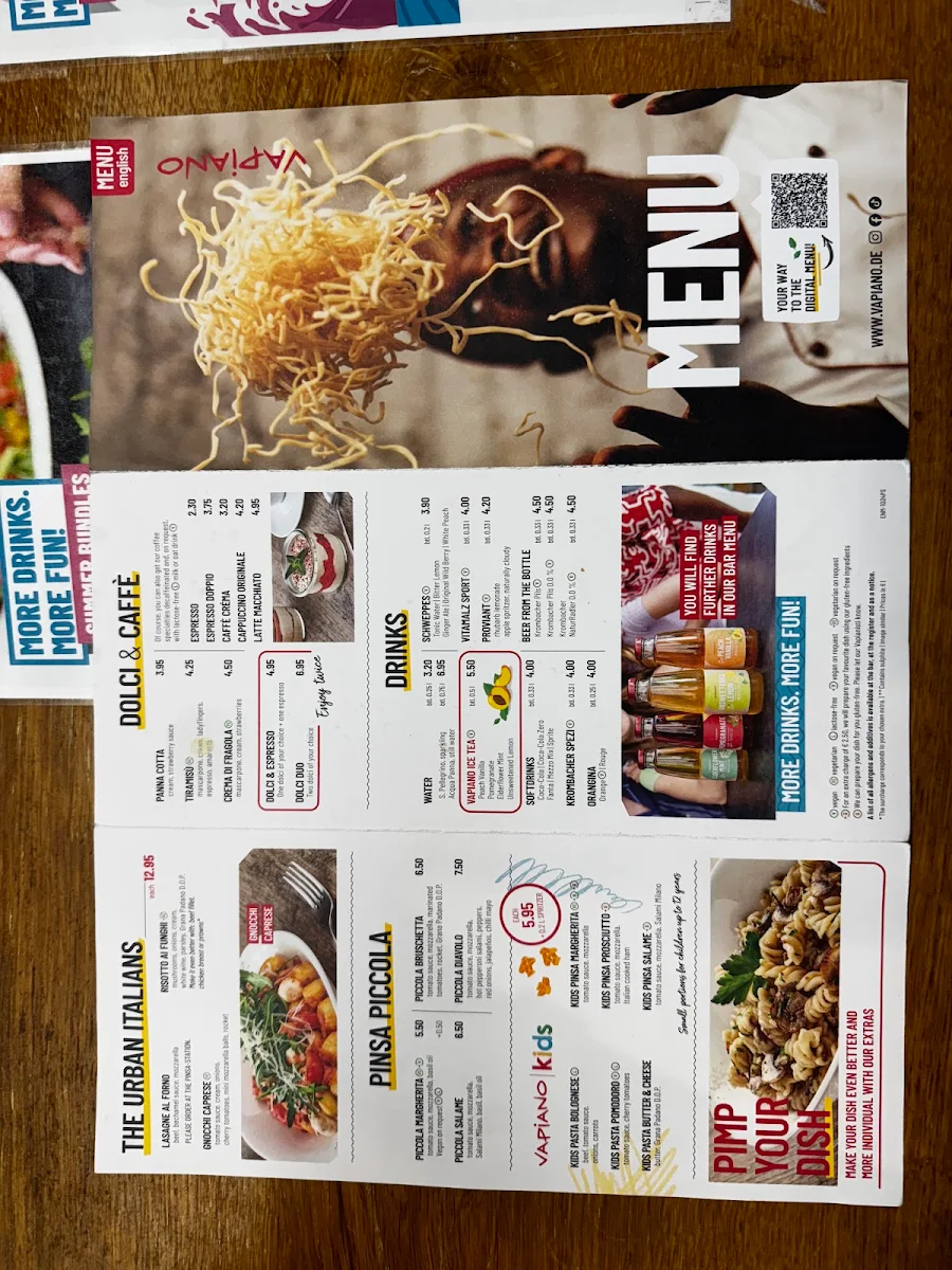 Speisekarte, VAPIANO Göttingen Weender Landstraße