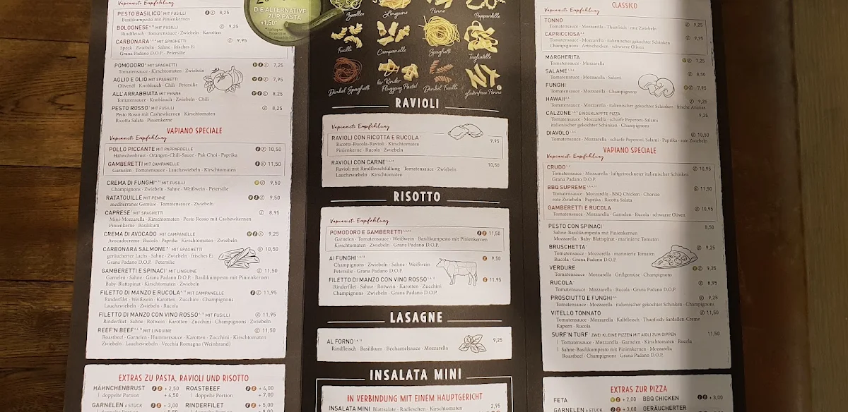 Speisekarte, VAPIANO Göttingen Weender Landstraße