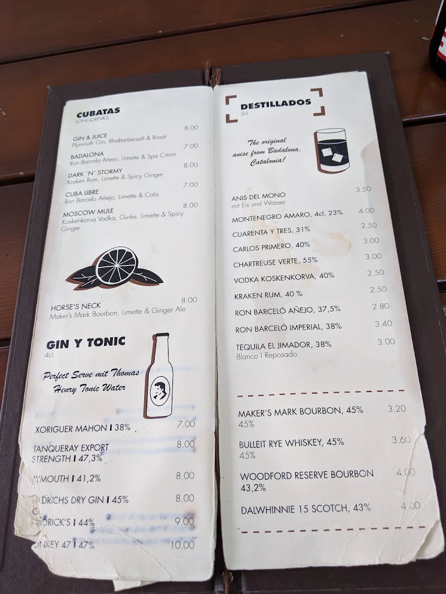 Speisekarte, Badalona Bar