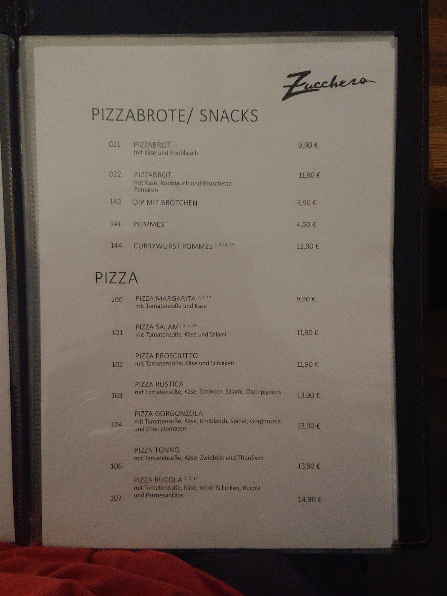 Speisekarte, Zucchero