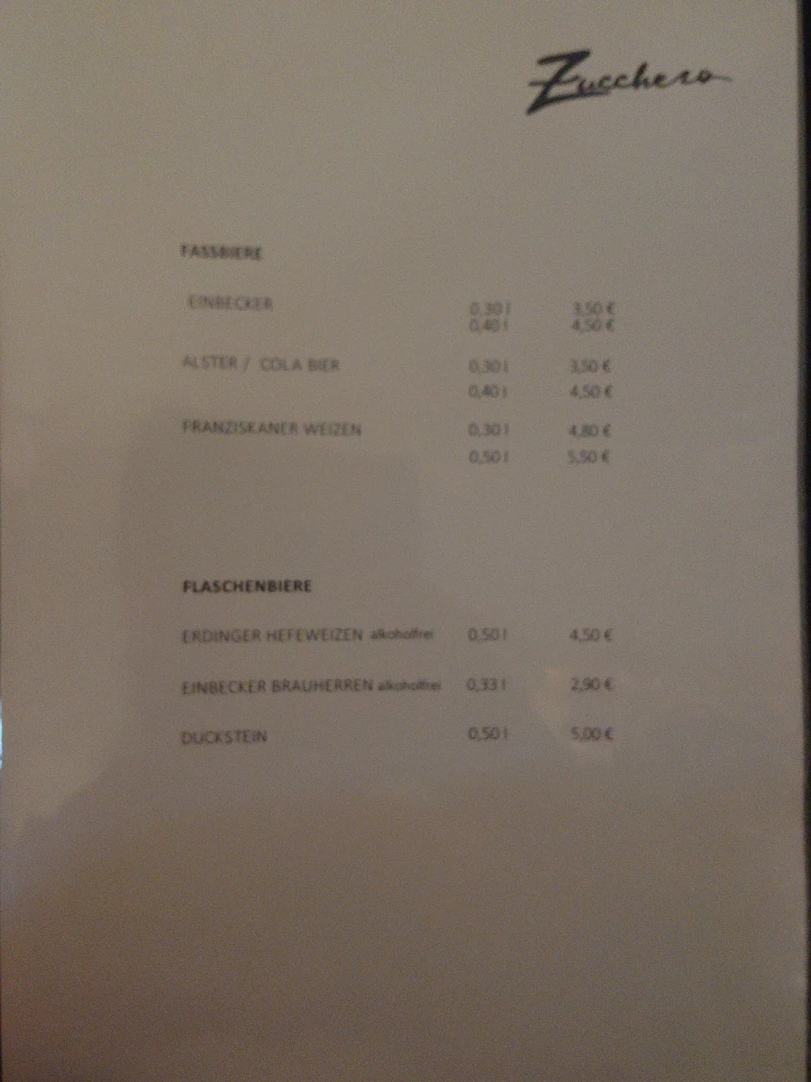 Speisekarte, Zucchero