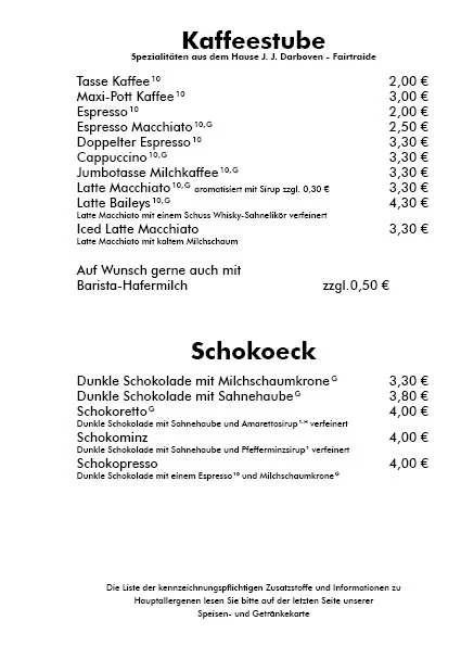 Speisekarte, Café & Restaurant Lichtblick