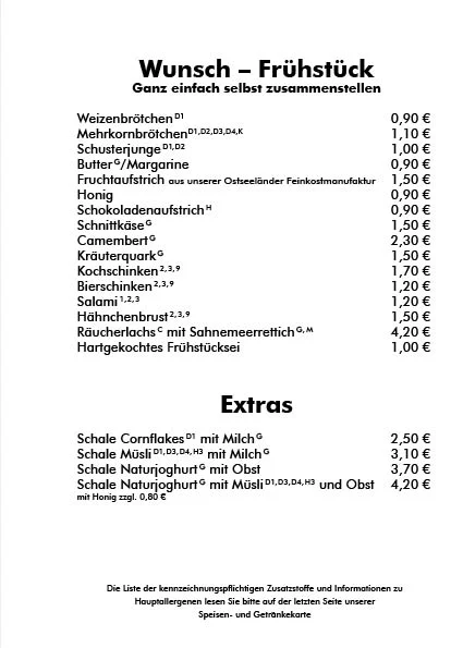 Speisekarte, Café & Restaurant Lichtblick