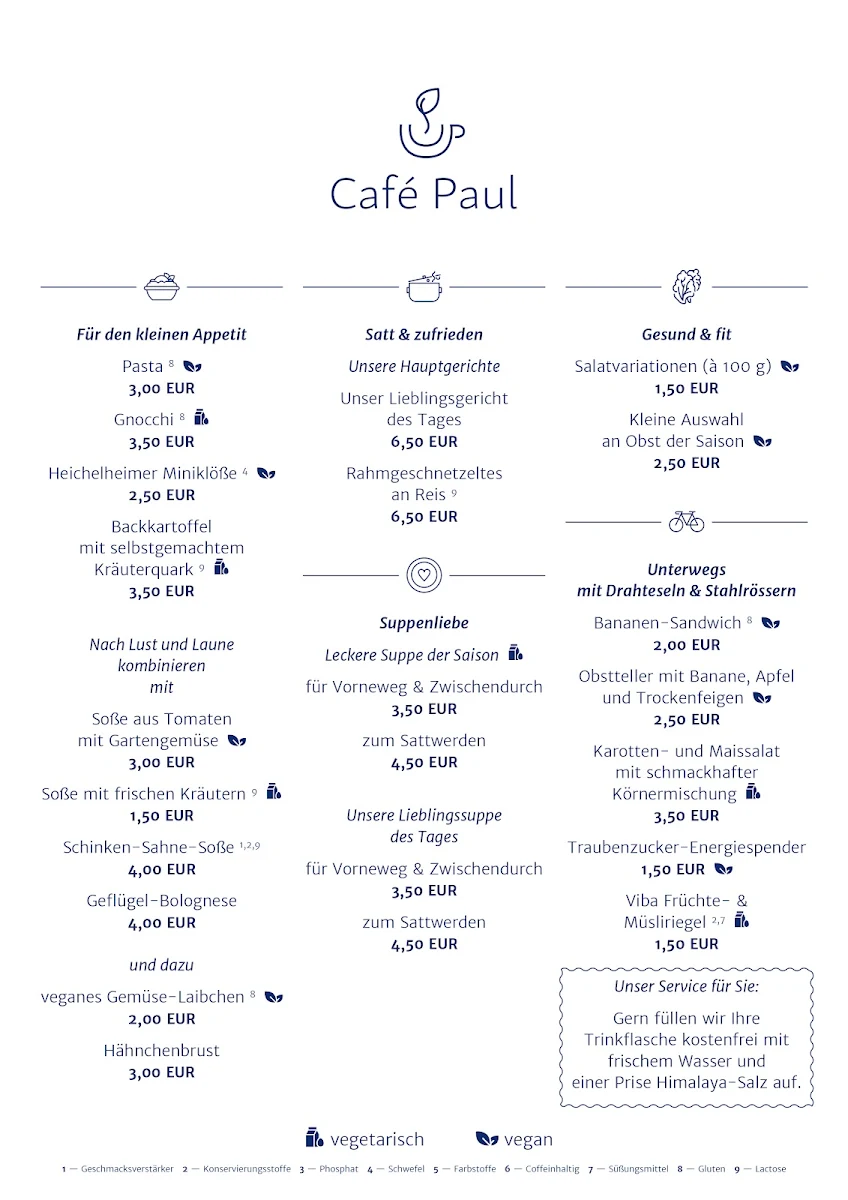 Speisekarte, Café Paul an der Gedenkstätte Buchenwald