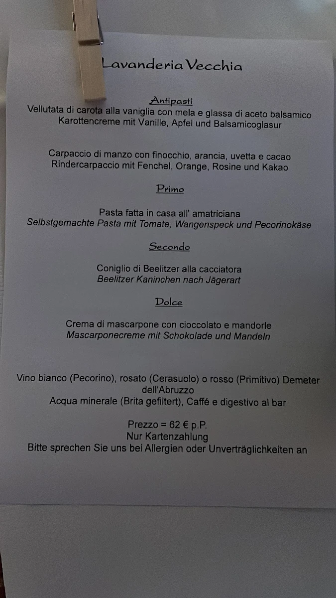 Speisekarte, Lavanderia Vecchia