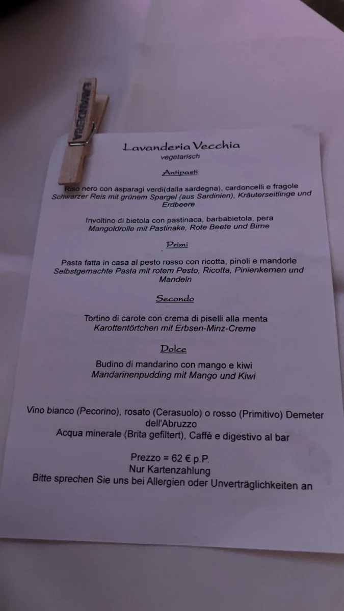 Speisekarte, Lavanderia Vecchia