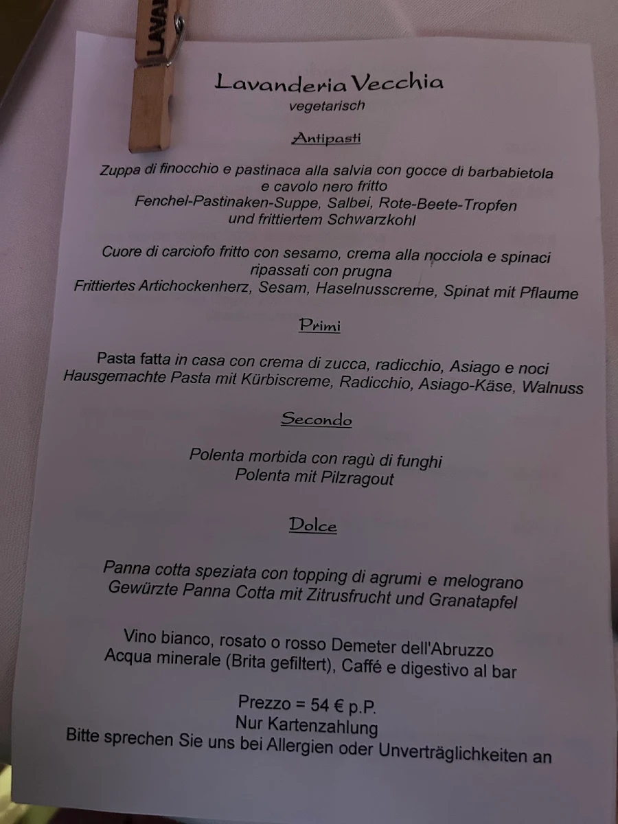Speisekarte, Lavanderia Vecchia