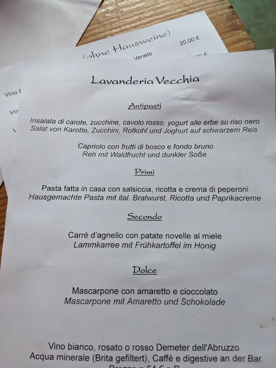 Speisekarte, Lavanderia Vecchia