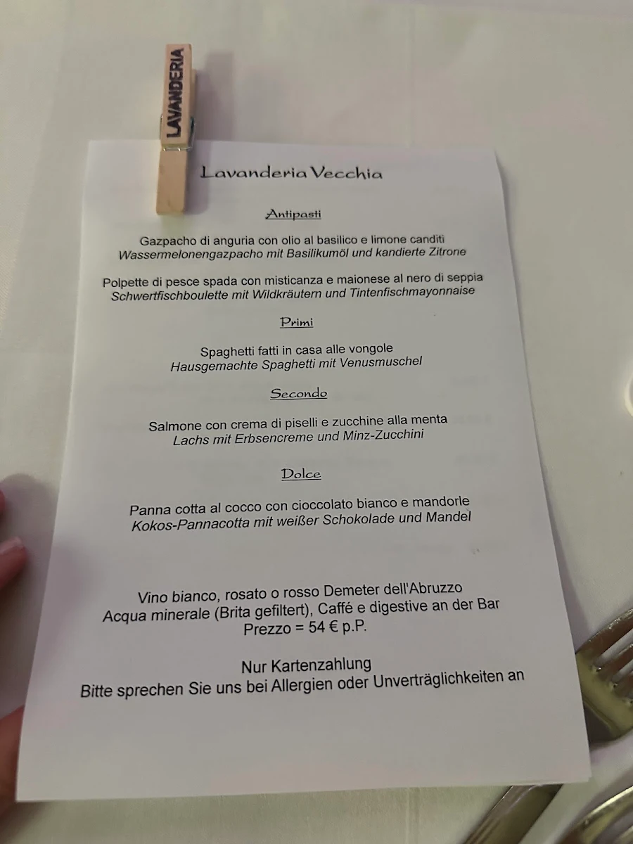 Speisekarte, Lavanderia Vecchia