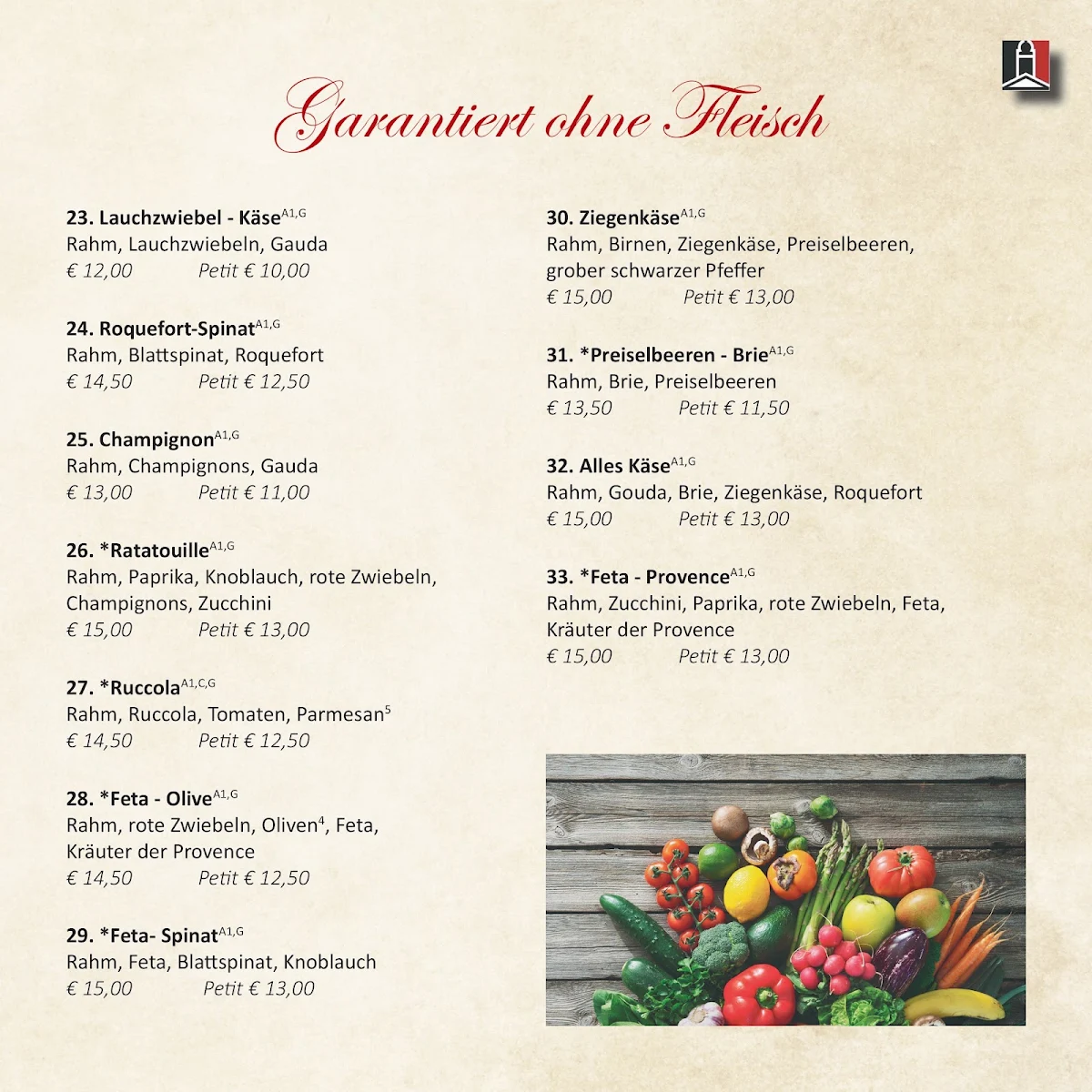 Speisekarte, Flammkuchen Restaurant Bergische Stube
