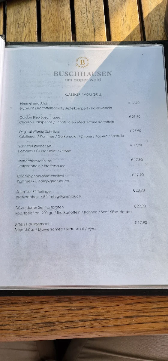 Speisekarte, Buschhausen am Aaper Wald