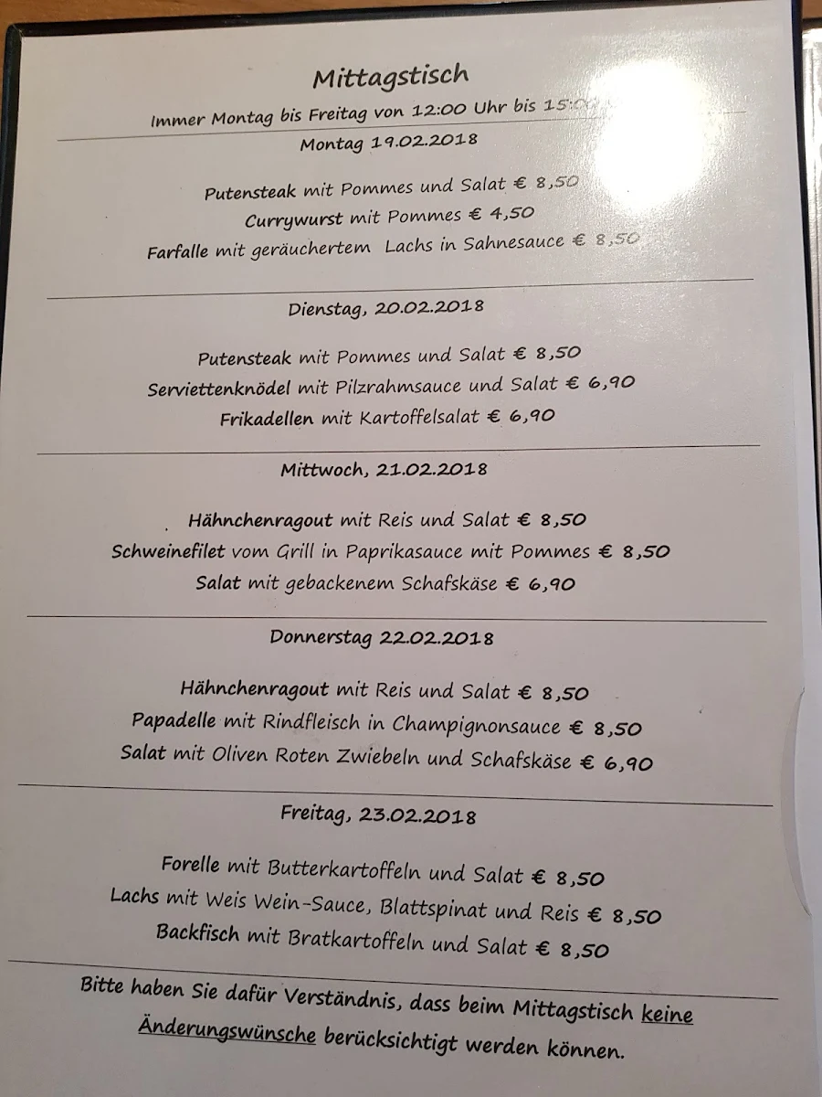 Speisekarte, Buschhausen am Aaper Wald