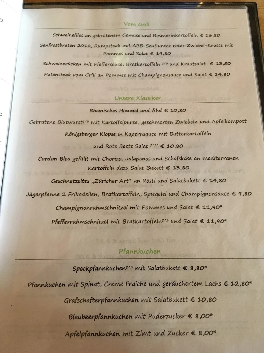Speisekarte, Buschhausen am Aaper Wald