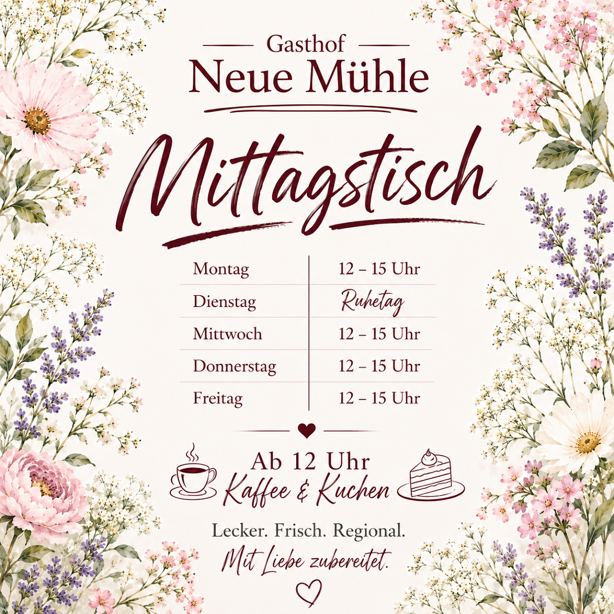 Speisekarte, Gasthof Neue Mühle