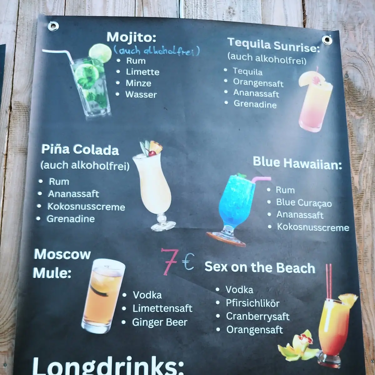 Speisekarte, BUBS Strandbar