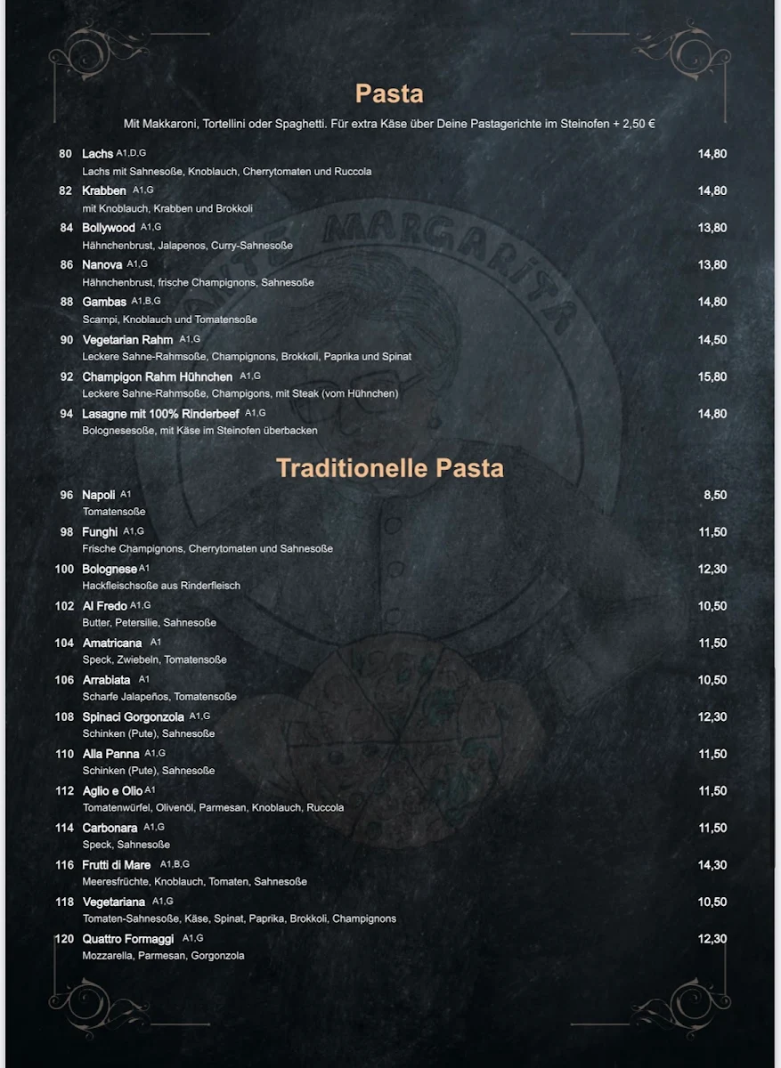 Speisekarte, Pizzeria Tante Margarita